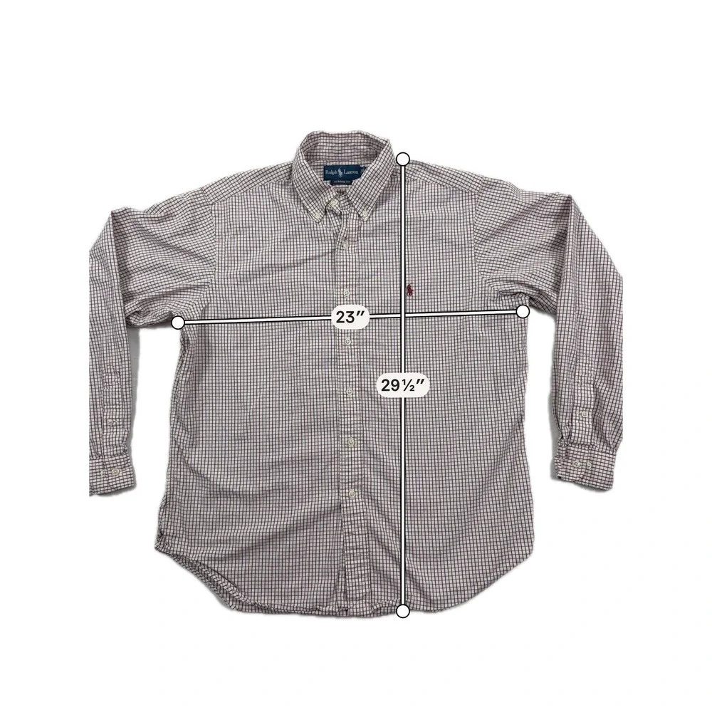 Ralph Lauren Button Down Shirt Classic Fit Cotton Check Large 16.5 L Burgundy‎